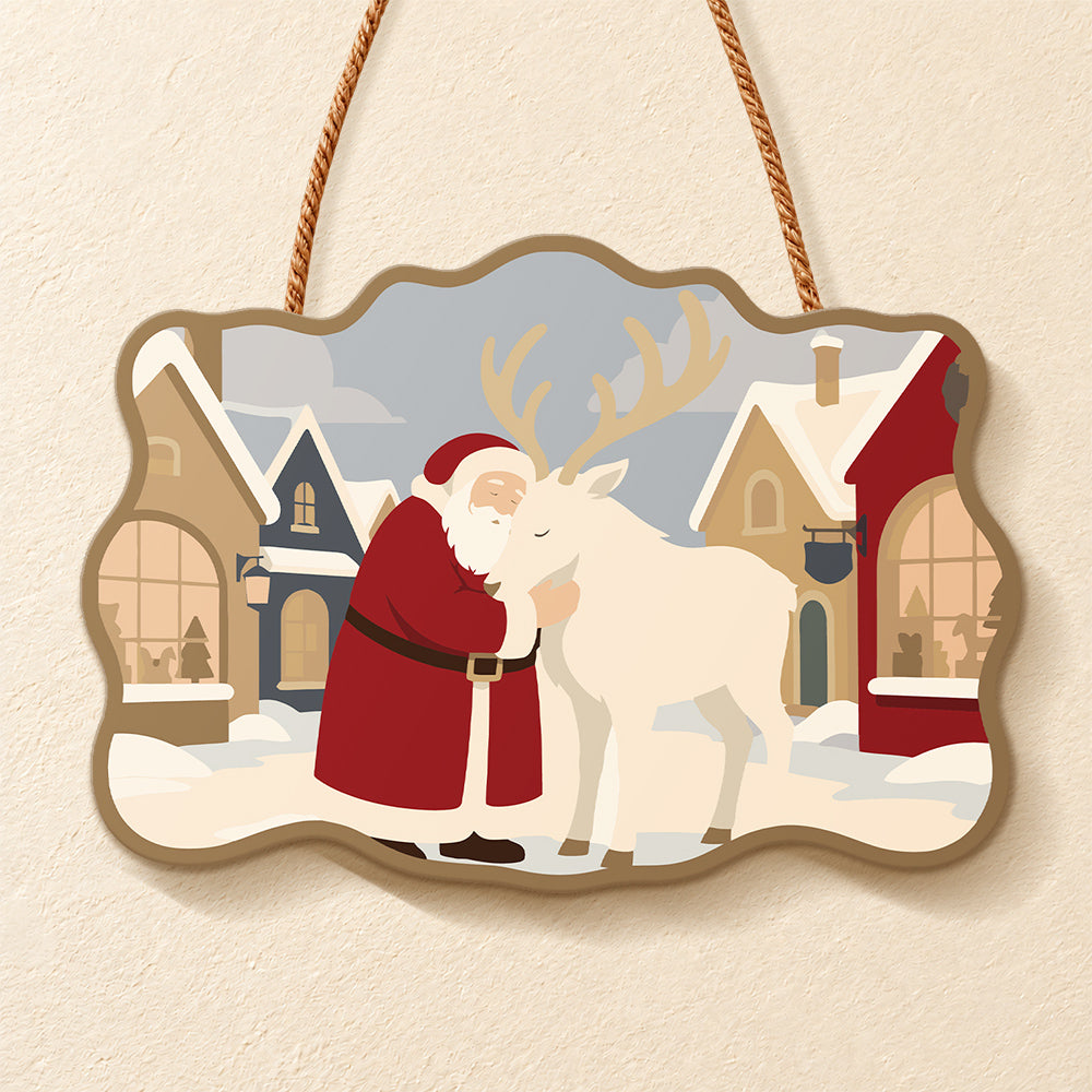 Village santa embrace paint by numbers door hanger finished design