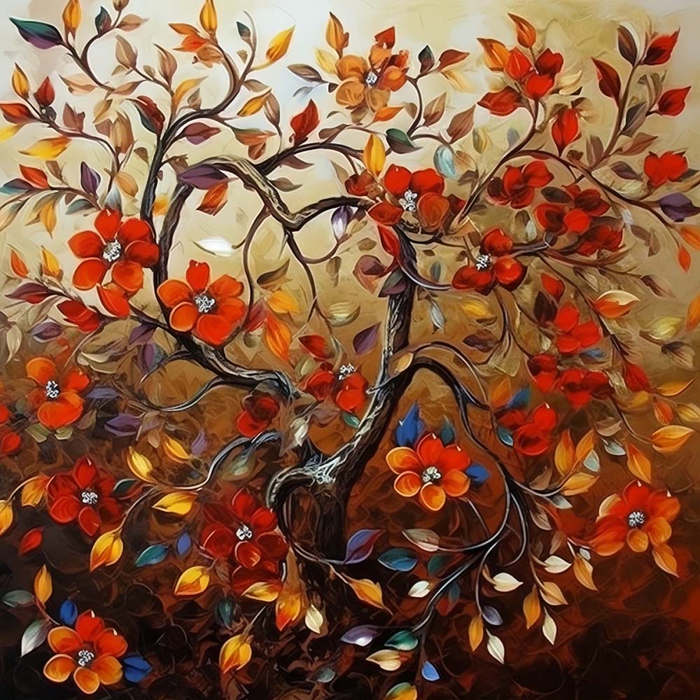 Vintage autumn blooming tree cross stitch kit for beginners