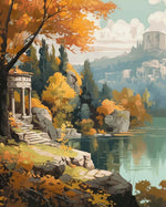 Vintage autumn lake pavilion cross stitch kit for beginners