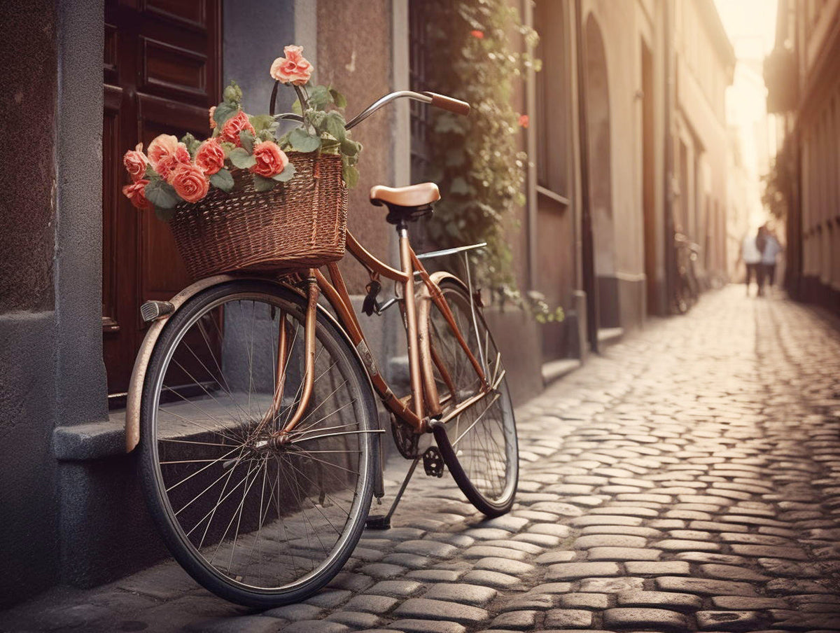 Vintage bicycle with roses cross stitch kit for beginners