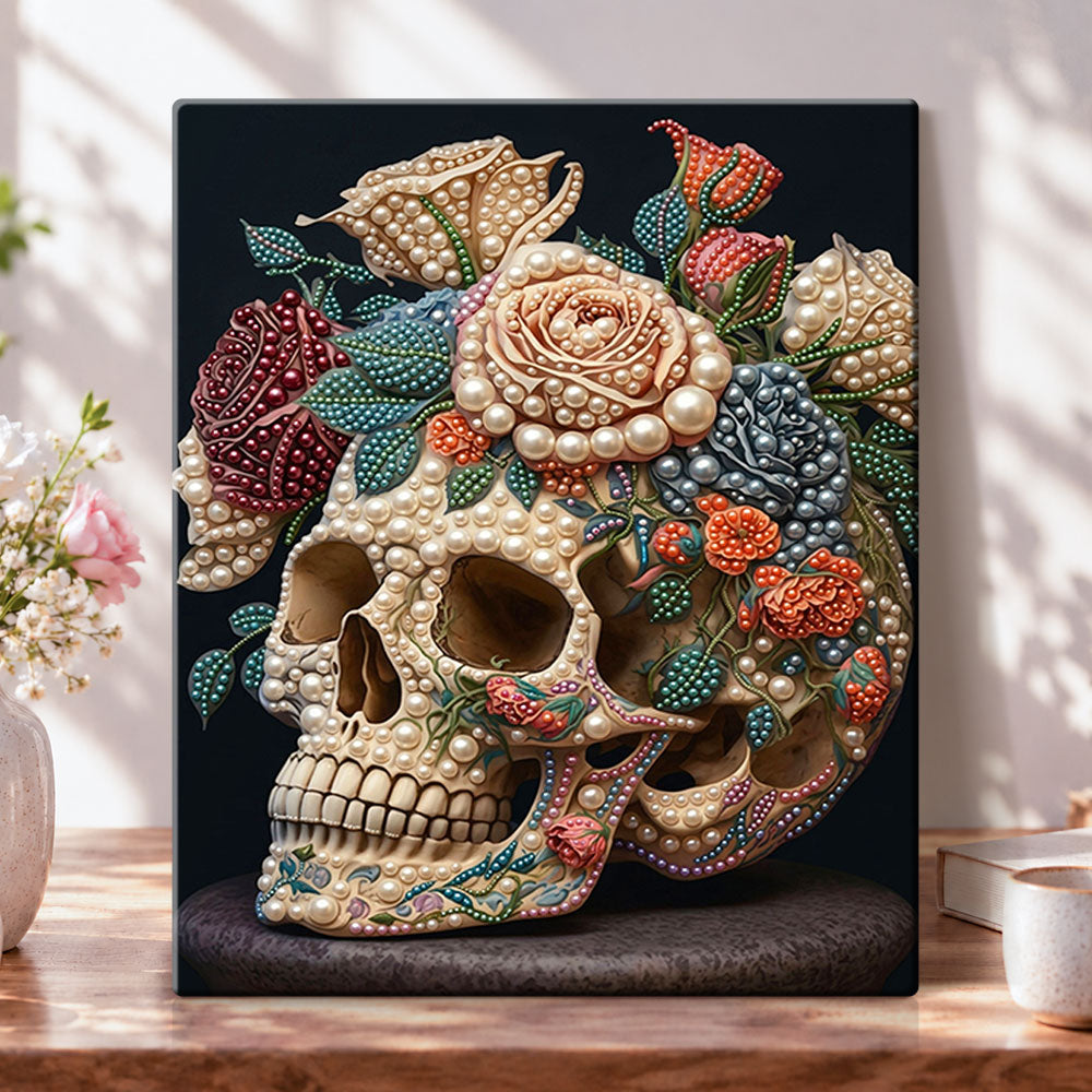 Vintage bloom skull pearl diamond painting kit for beginners