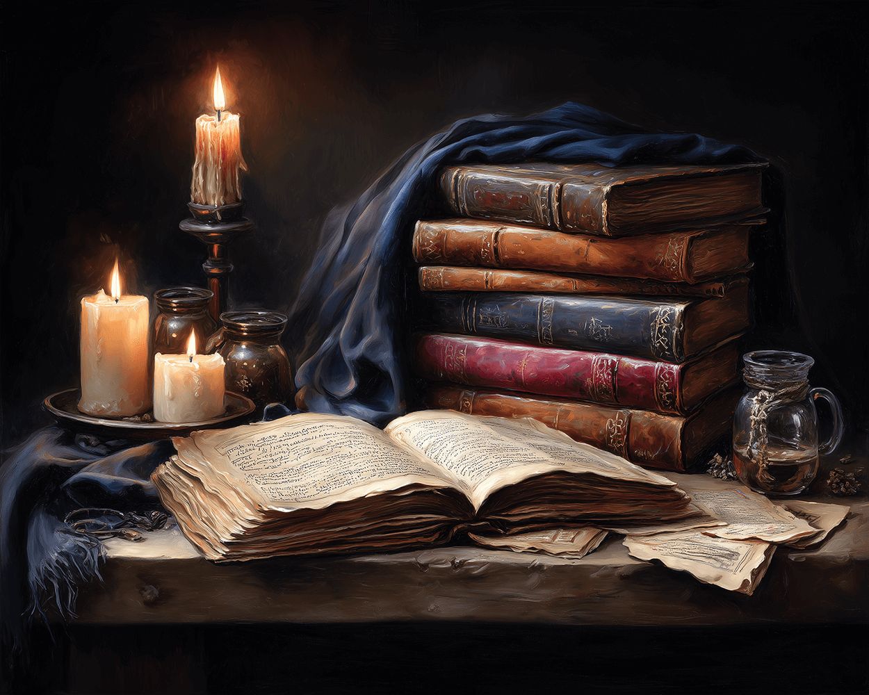 Vintage books and candles cross stitch kit for beginners