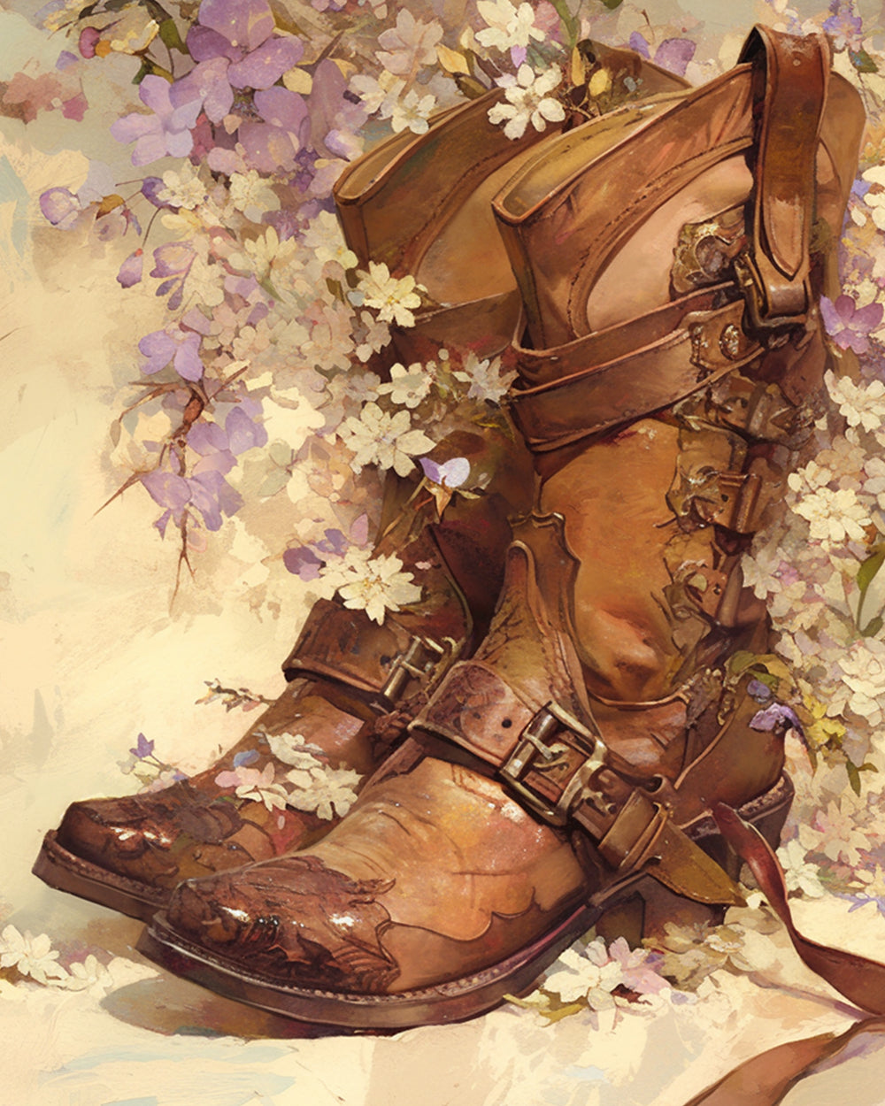 Vintage boots and wildflowers cross stitch kit for beginners