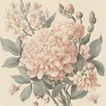 Vintage botanical pale pink peonies cross stitch kit for beginners