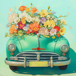 Vintage car with wildflowers cross stitch kit for beginners