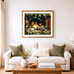 Finished vintage cat among books cross stitch artwork displayed as home decor