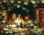 Vintage cat among books cross stitch kit for beginners