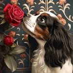 Vintage cavalier king charles with red rose cross stitch kit for beginners