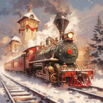 Vintage christmas steam train in snow cross stitch kit for beginners