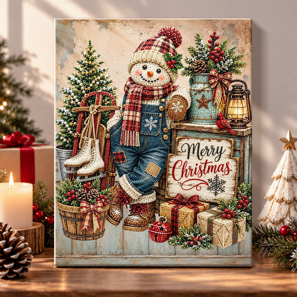 Vintage country snowman pearl diamond painting kit for beginners