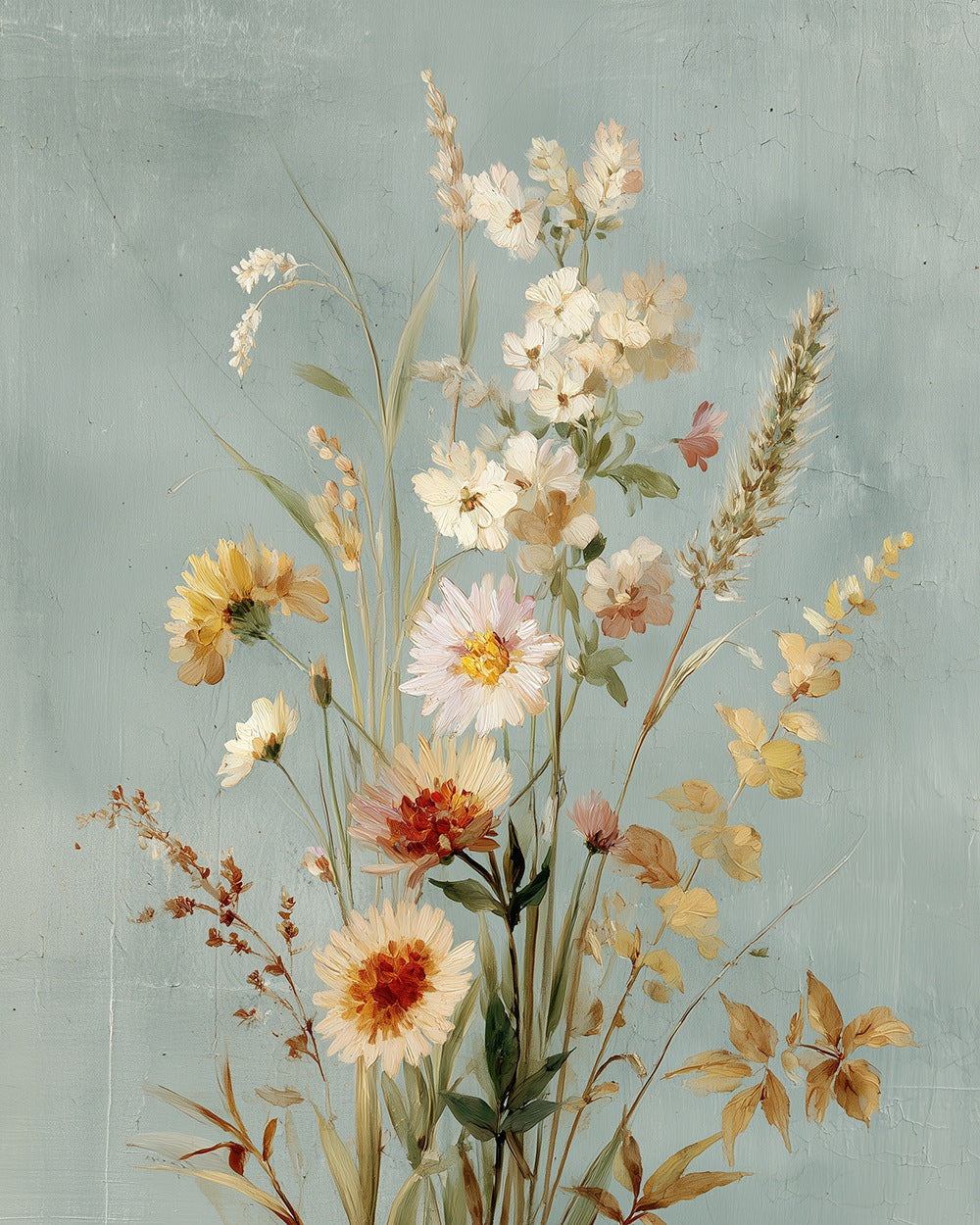 Vintage dried wildflower bouquet cross stitch kit for beginners