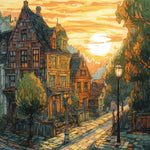 Vintage european town cross stitch kit for beginners