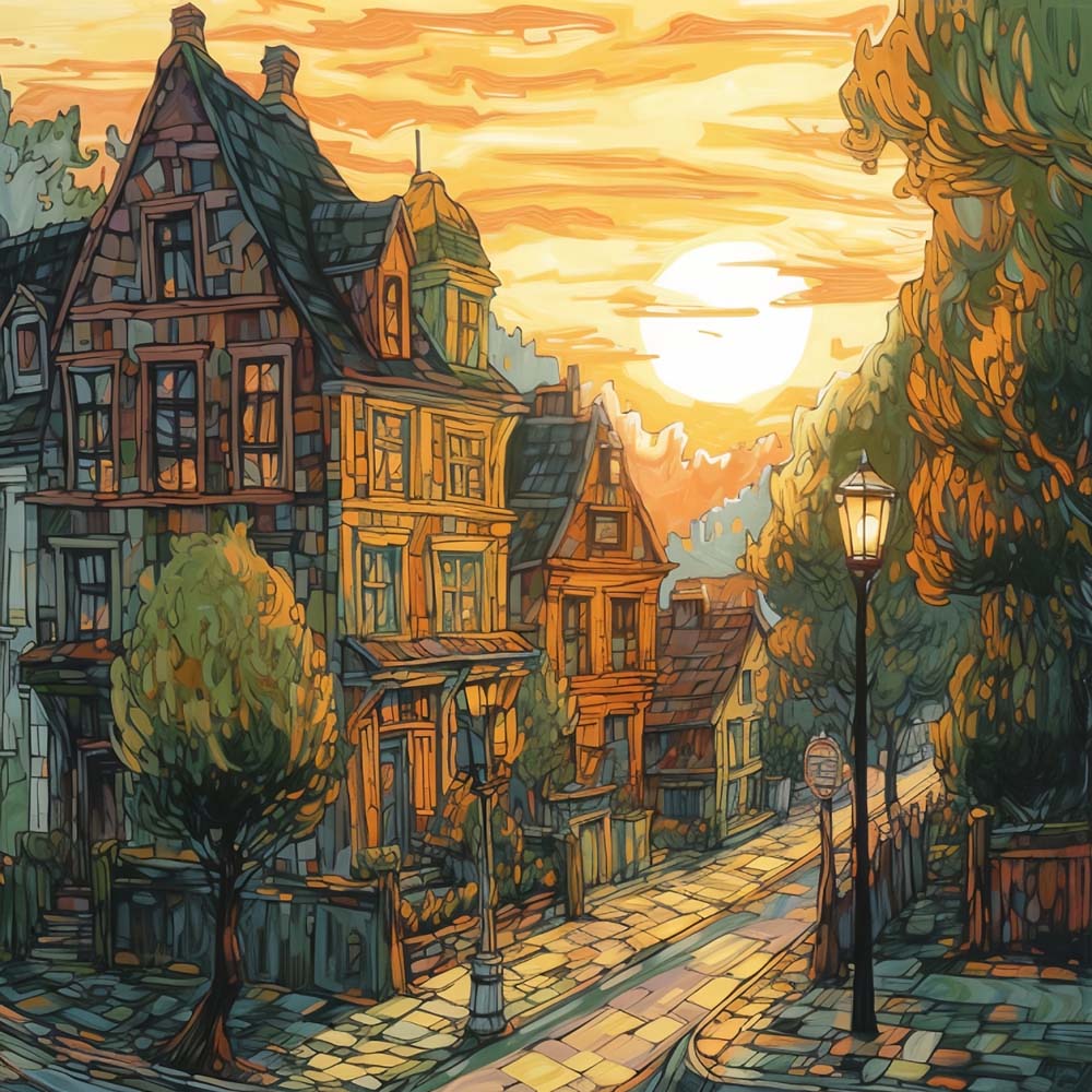 Vintage european town cross stitch kit for beginners