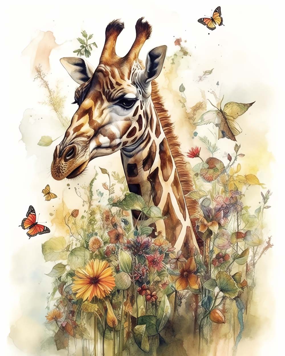 Vintage floral giraffe cross stitch kit for beginners