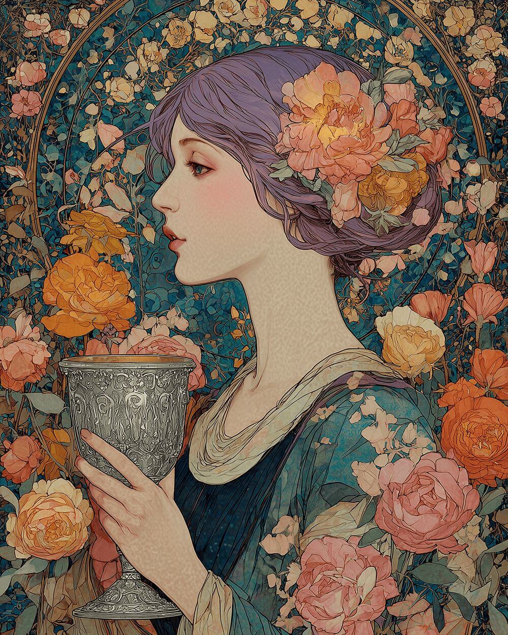 Vintage floral goddess paint by numbers kit for beginners