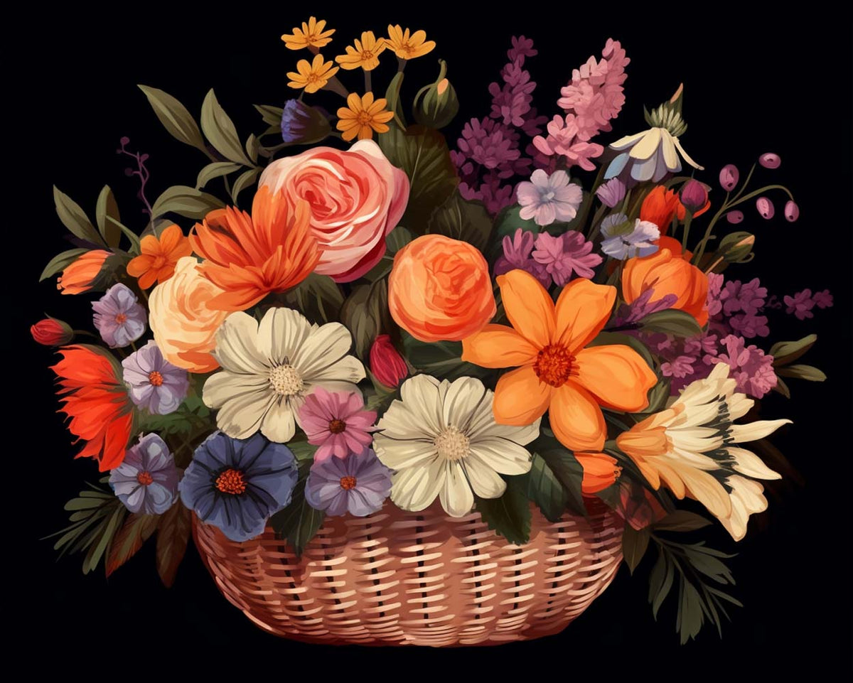 Vintage flower basket cross stitch kit for beginners