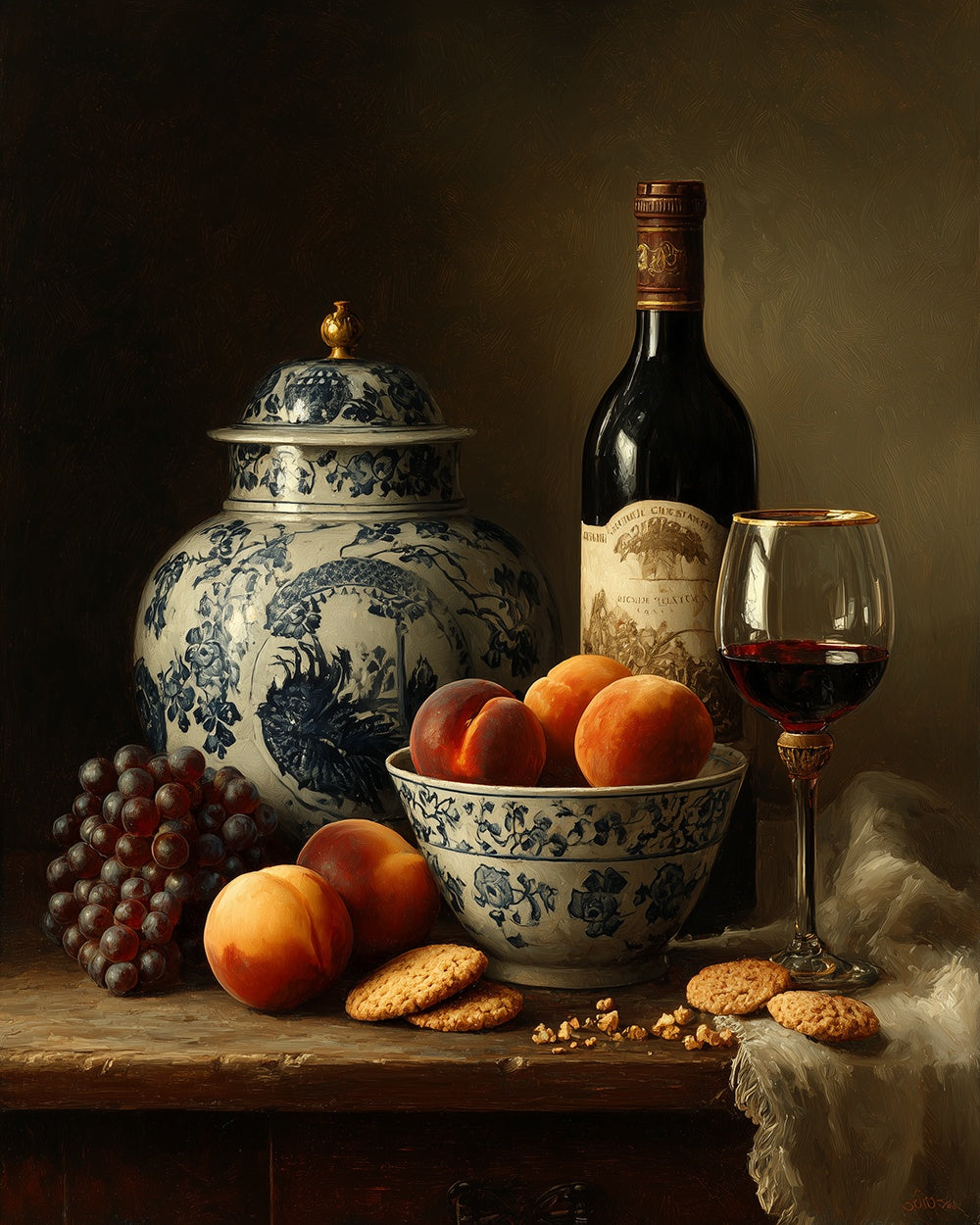 Vintage fruit wine still life cross stitch kit for beginners