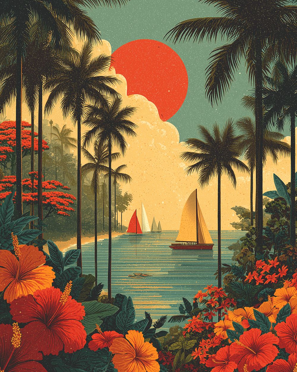 Vintage hawaiian coast cross stitch kit for beginners
