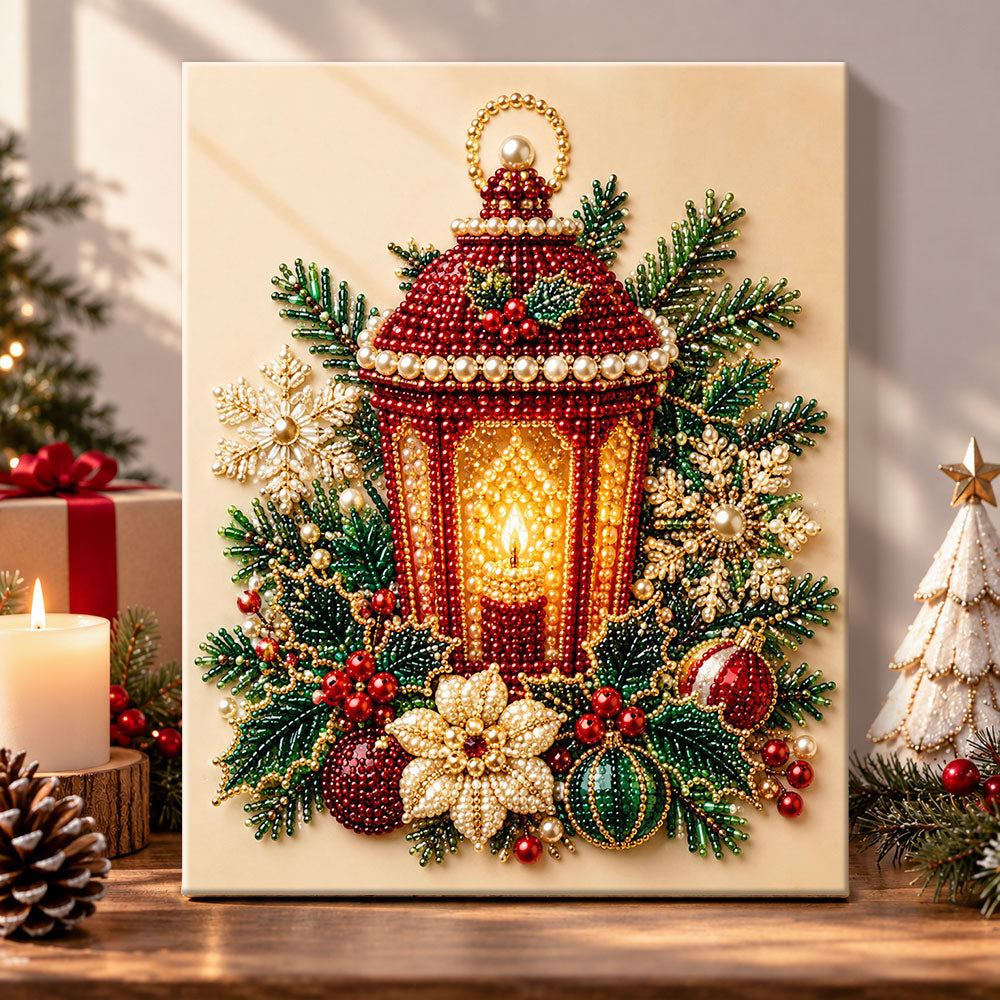 Vintage holiday lantern pearl diamond painting kit for beginners