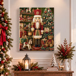 Finished vintage nutcracker christmas scene pearl diamond painting artwork displayed as holiday home decor