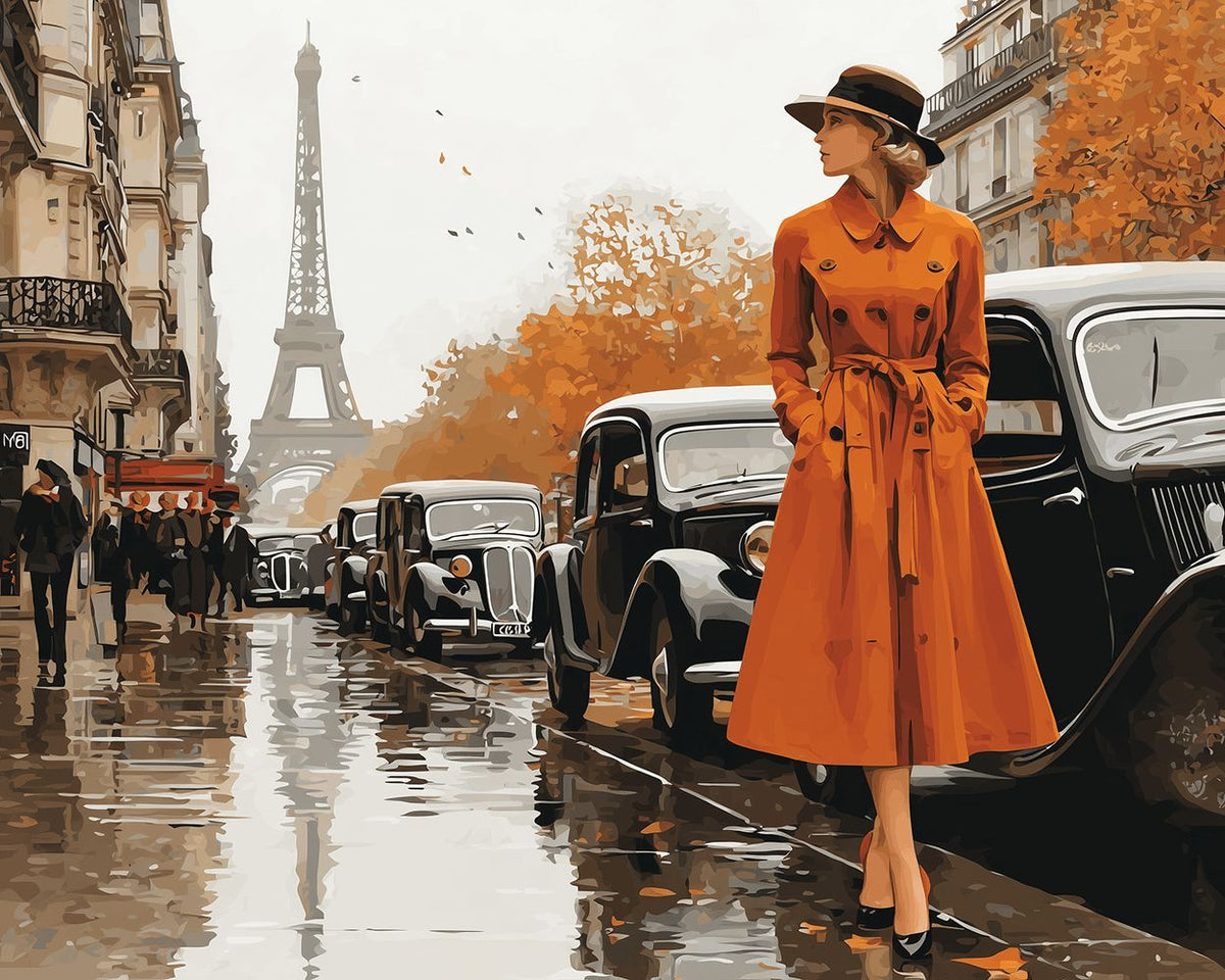 Vintage paris autumn street cross stitch kit for beginners