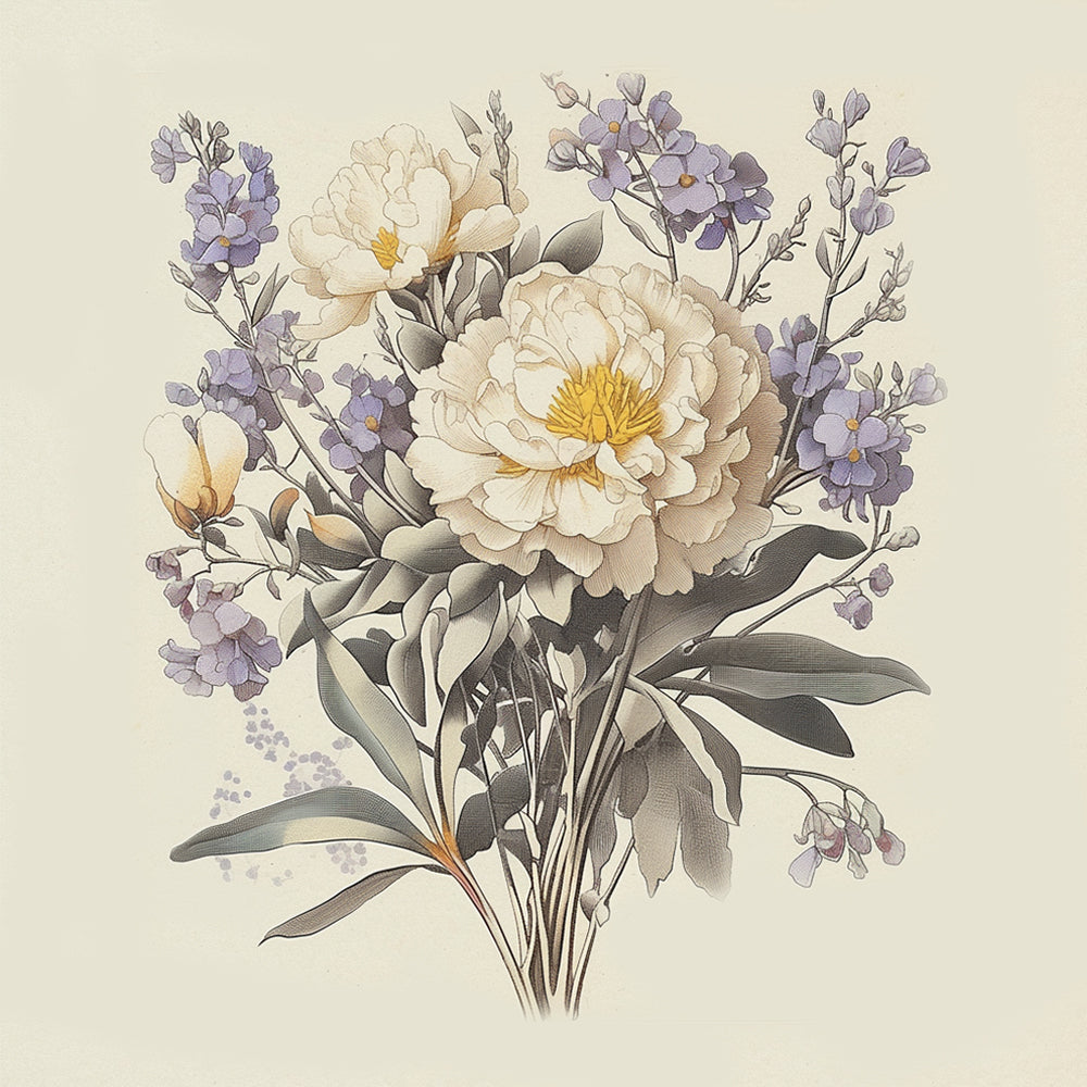 Vintage Peony Bouquet cross stitch kit for beginners