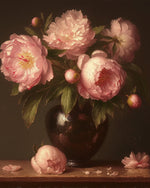 Vintage pink peonies in vase cross stitch kit for beginners