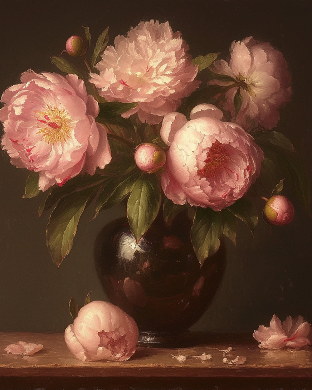 Vintage pink peonies in vase cross stitch kit for beginners