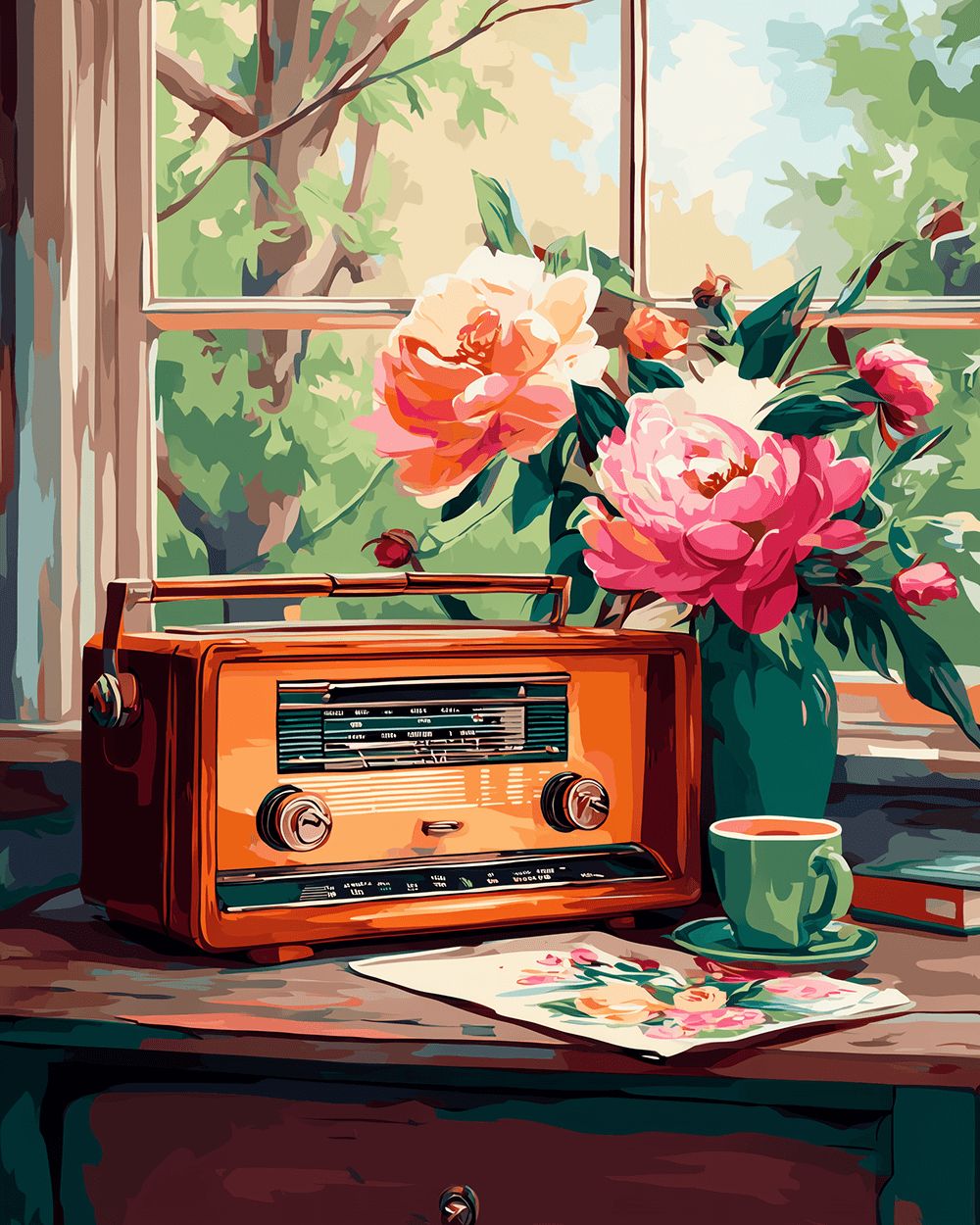 Vintage radio spring still life cross stitch kit for beginners