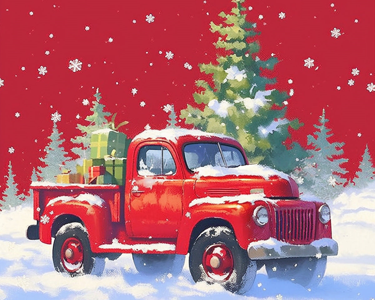 Vintage red christmas truck cross stitch kit for beginners
