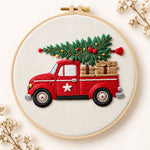 Vintage red christmas truck embroidery kit