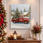 Finished vintage red christmas truck pearl diamond painting artwork displayed as holiday home decor