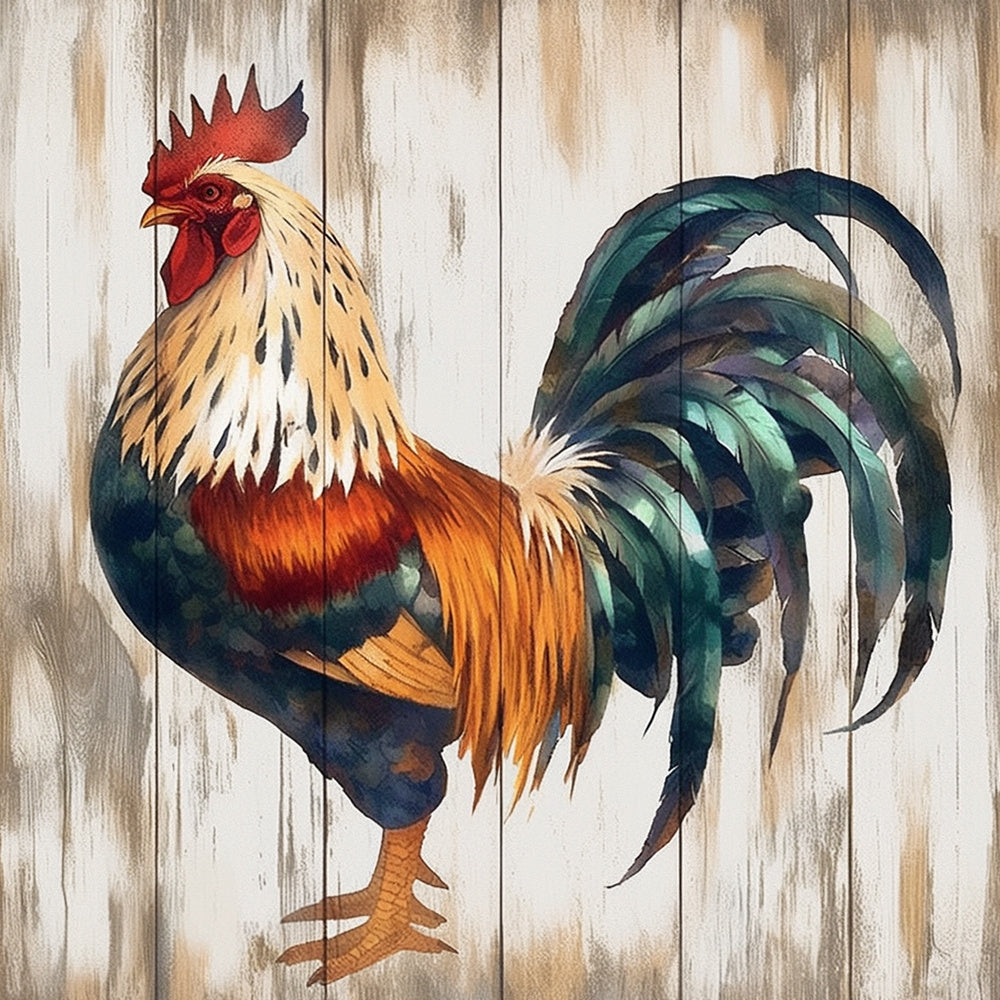 Vintage rooster on wooden planks cross stitch kit for beginners
