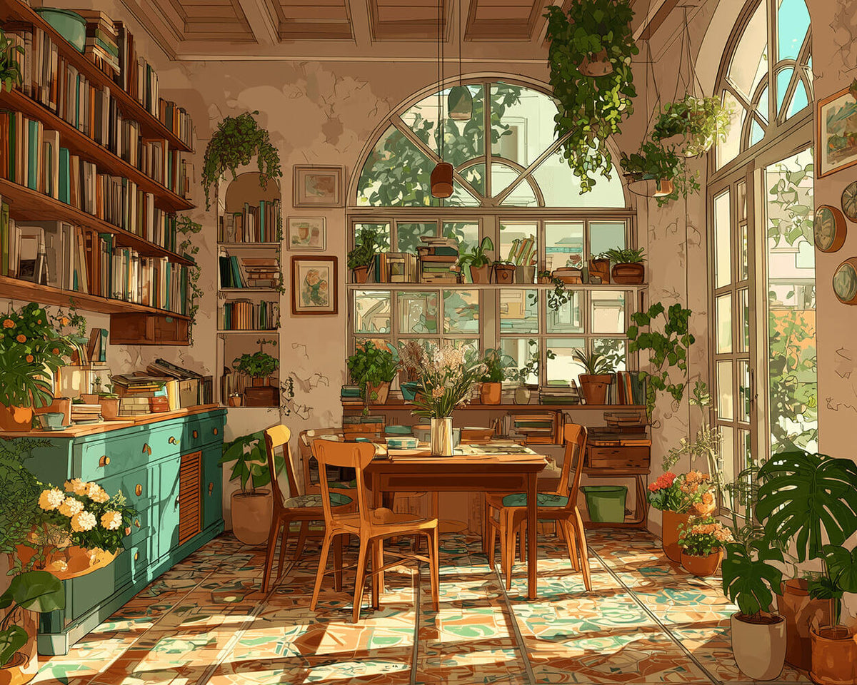 Vintage sunroom library cross stitch kit for beginners