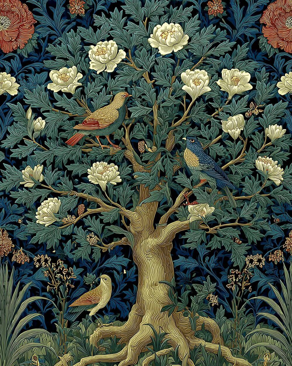 Vintage tree and birds cross stitch kit for beginners