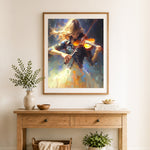 Finished violin melody cross stitch artwork displayed as home decor