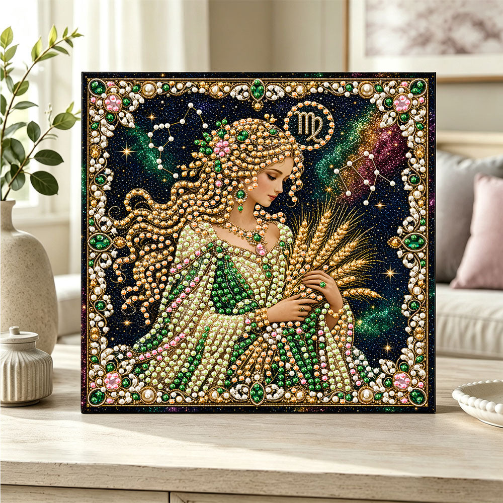 Finished virgo maiden pearl diamond painting artwork displayed as home decor