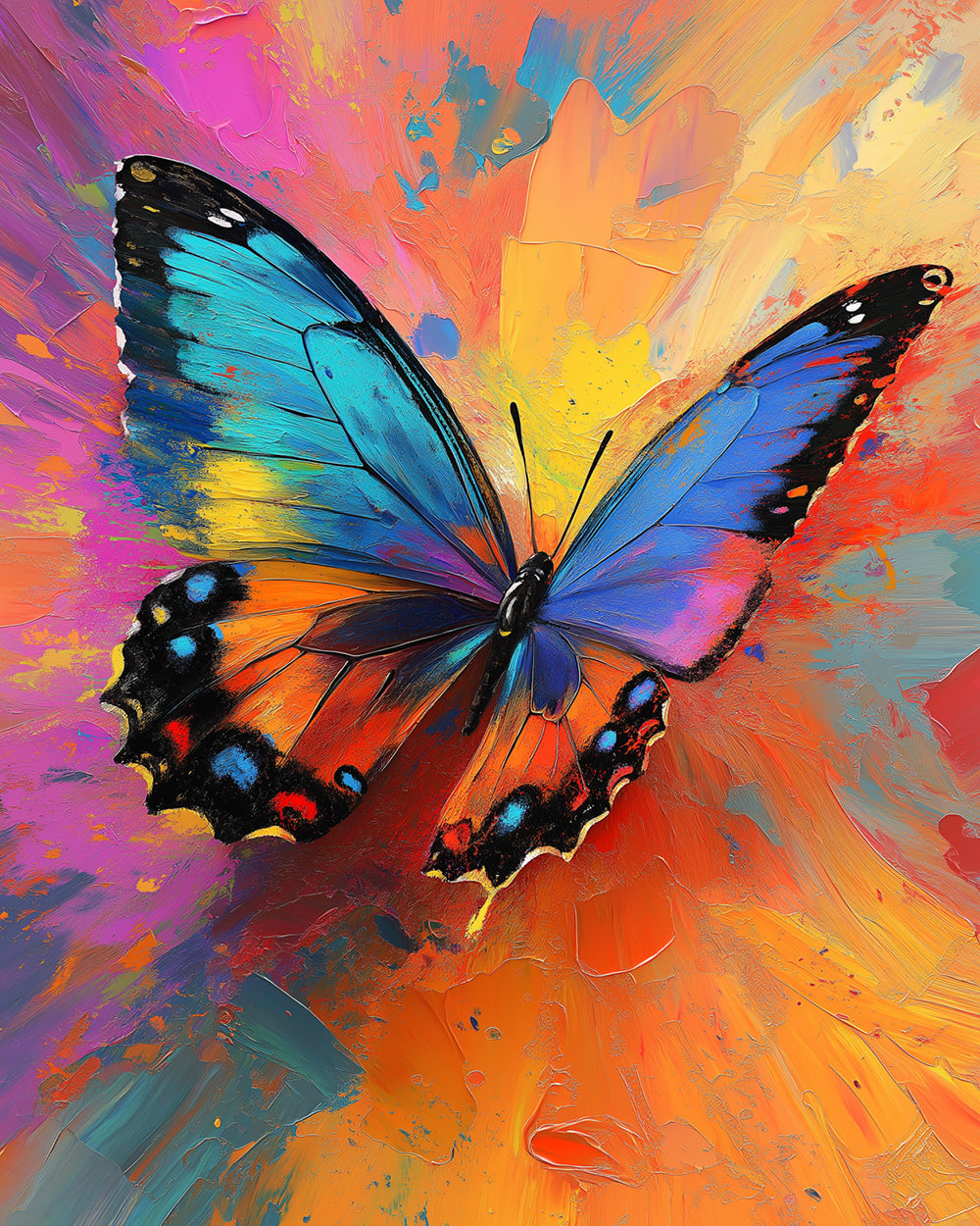 Vivid palette knife butterfly cross stitch kit for beginners