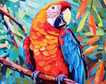Vivid red and blue macaw cross stitch kit for beginners