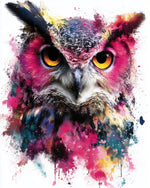 Vivid splash‑paint owl cross stitch kit for beginners