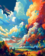 Vivid surreal sky countryside view cross stitch kit for beginners
