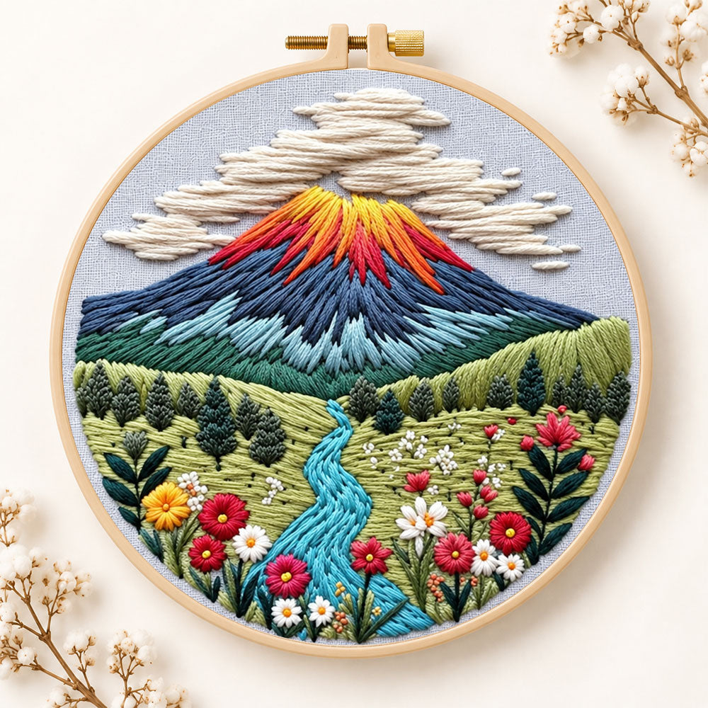 Volcanic mountain view embroidery kit
