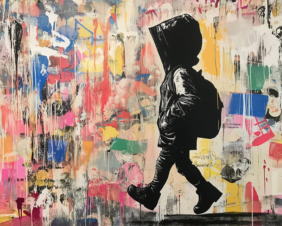 Walking kid with a backpack cross stitch kit for beginners