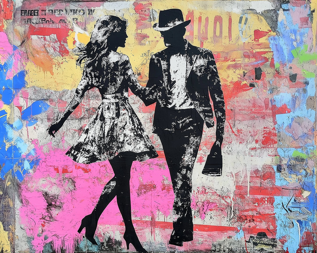 Walking lovers in graffiti art cross stitch kit for beginners