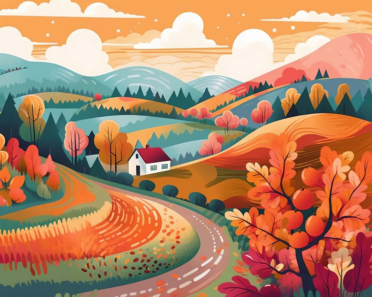Warm autumn countryside cross stitch kit for beginners
