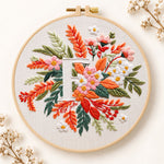 Warm autumn foliage and letter f embroidery kit