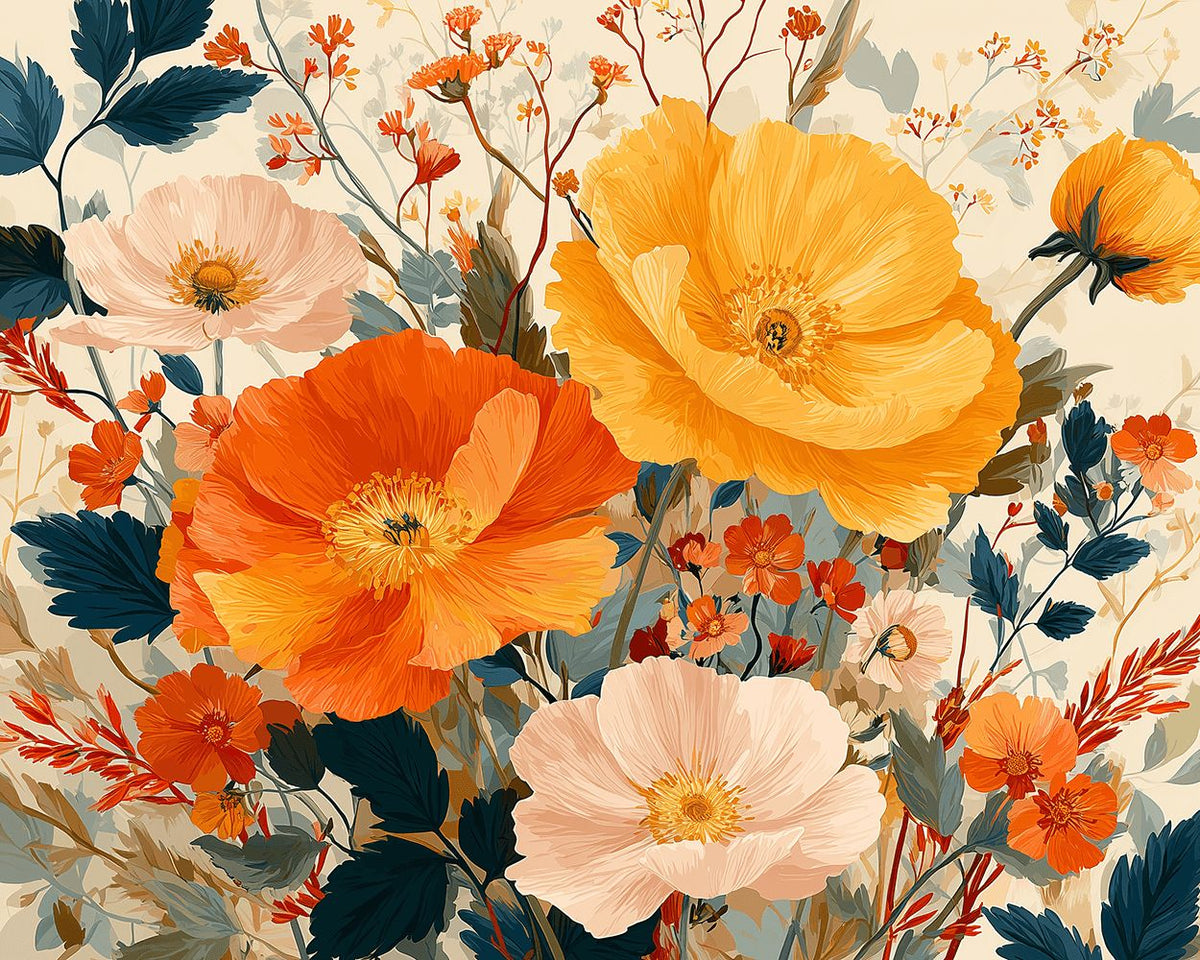 Warm autumn wildflower cluster cross stitch kit for beginners