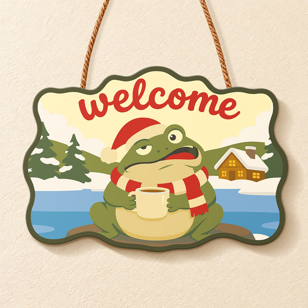 Warm drink frog scene paint by numbers door hanger finished design