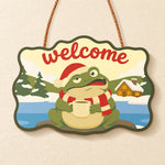 Warm drink frog scene paint by numbers door hanger finished design