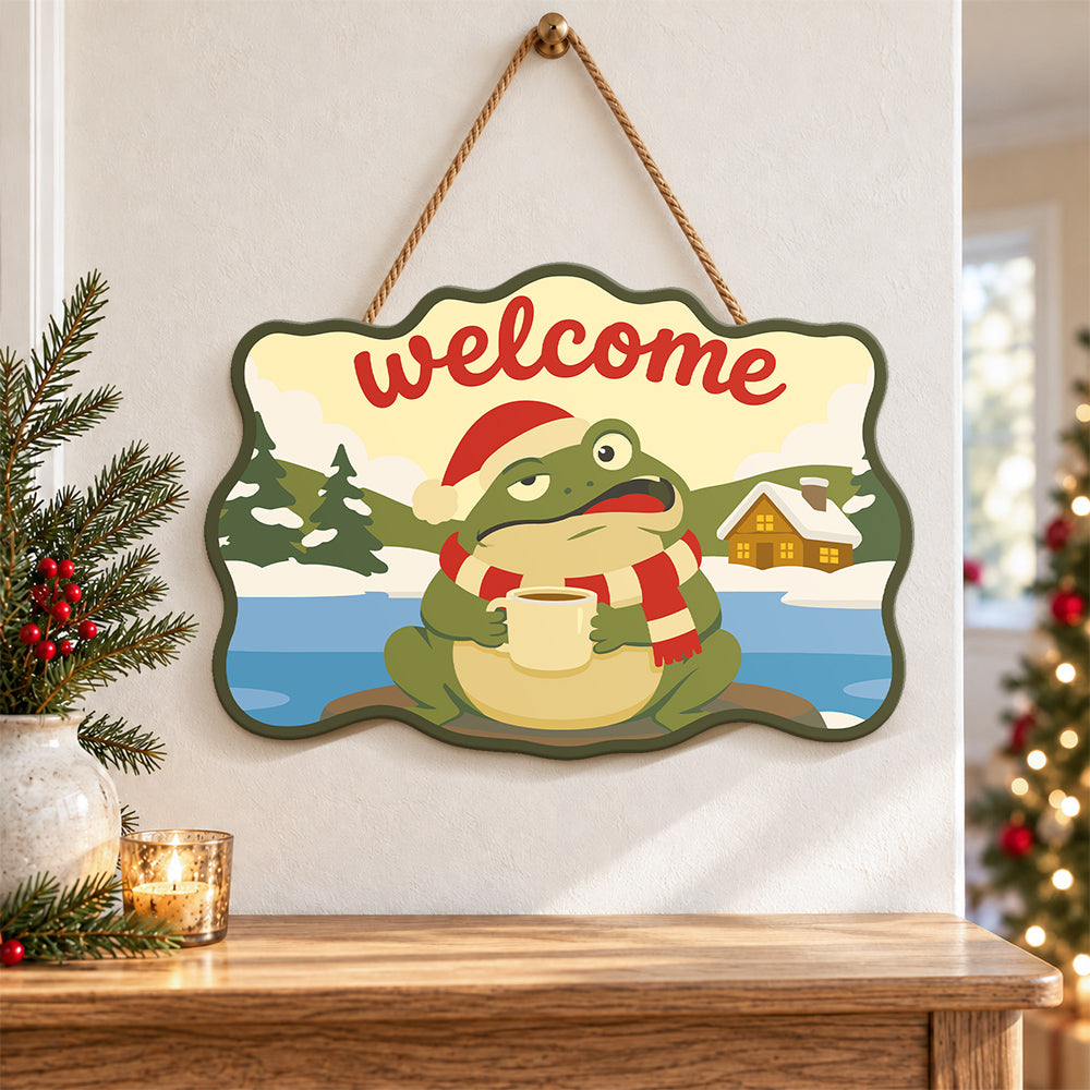 Warm drink frog scene paint by numbers door hanger as indoor wall decor